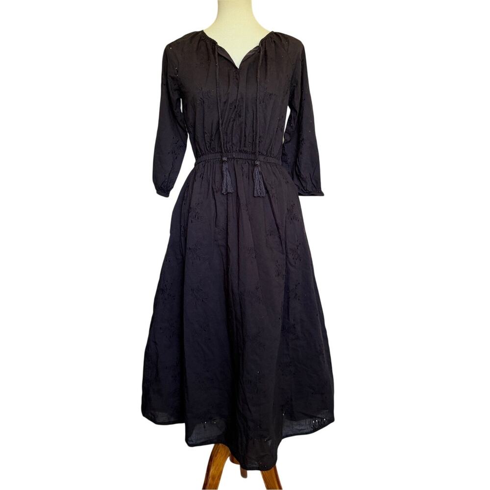 Mer St. Barth Women's Solange Pop Over Dress Midi Length, Black